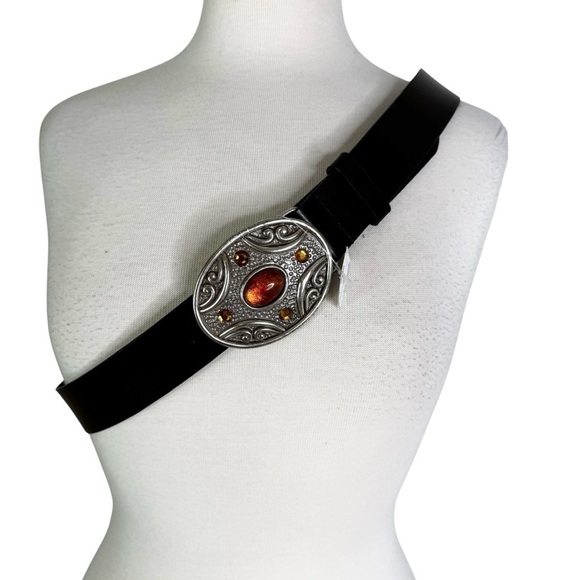 NWT Lane Bryant Plus Size Brown Leather Belt Silver Tone Gem Buckle Size 14/16 - Picture 2 of 11